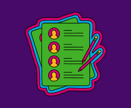 A graphic of a checklist with pens on a purple background