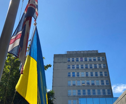 An image of the Ukraine and Union flags outside the Civic Centre