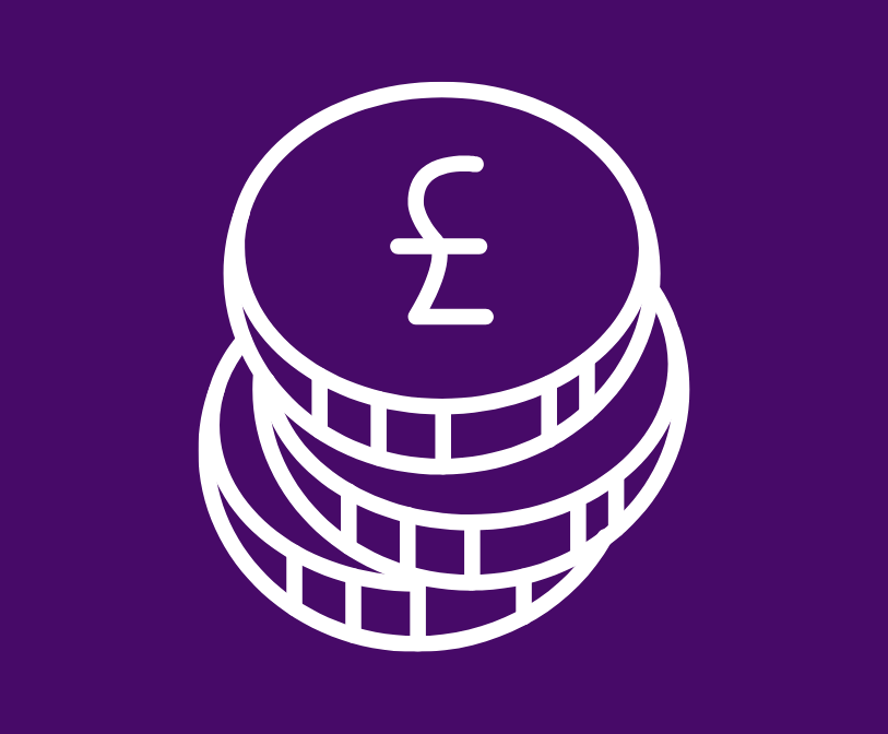 A graphic representing pound coins on a purple background.