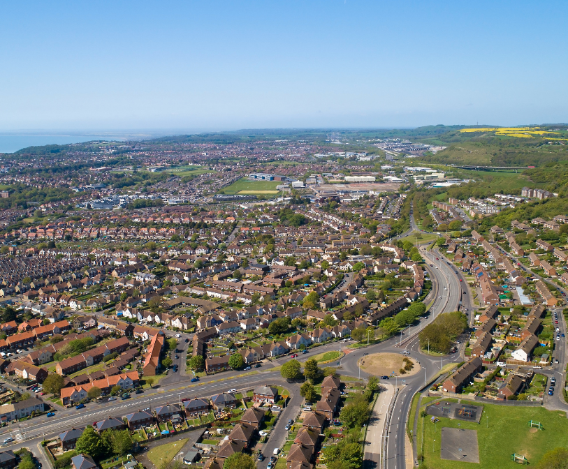 An aerial view of Folkestone from above