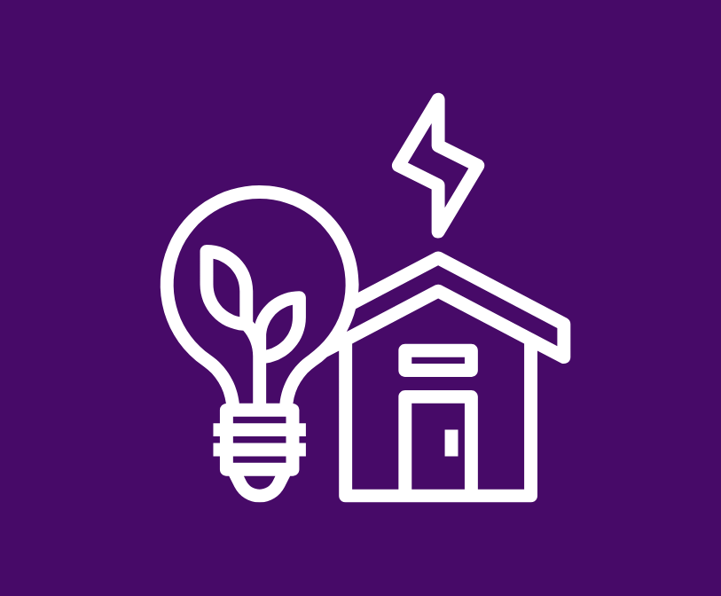 A graphic representing energy efficient homes on a purple background