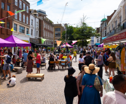 Families enjoying Folkestone Food Festival in August 2024.