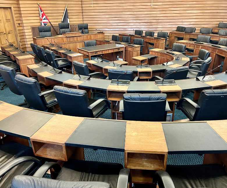 An image of the Civic Centre council seating chamber in Folkestone